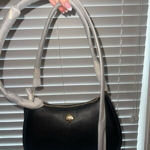 kate spade Black Pebbled Leather Shoulder Bag with Gold Accent